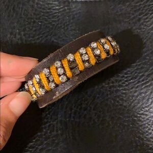 Brown Leather Orange Thread Bracelet - Beautiful